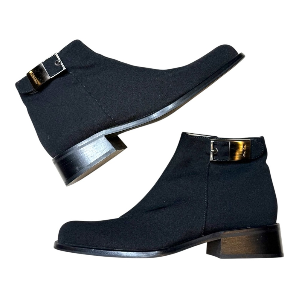 MIU MIU Ankle Bootie Boot Black Buckle Block Heel Fabric Upper Deadstock 8.5